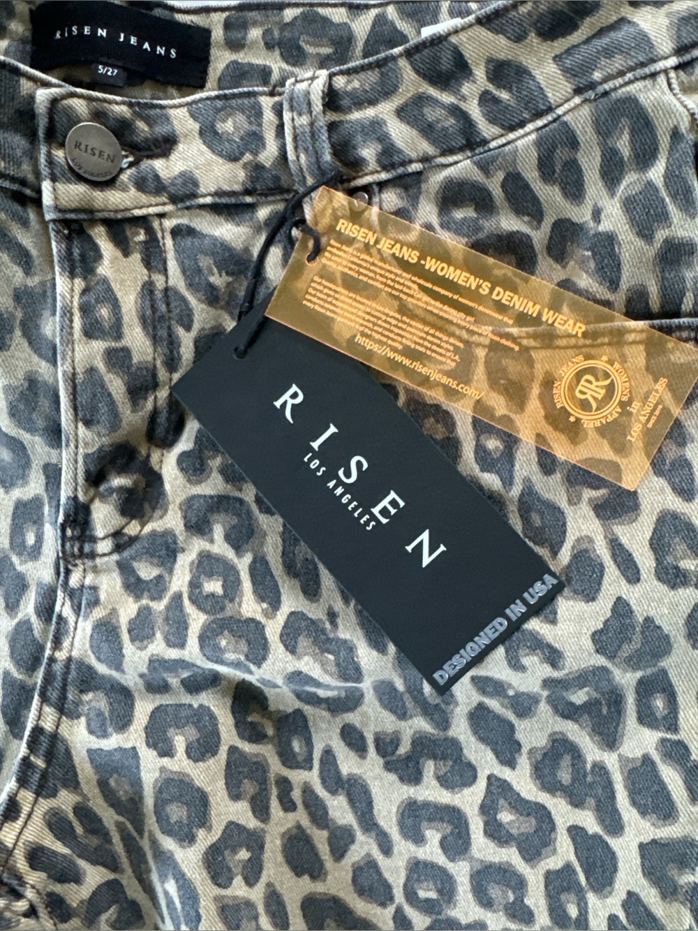 Women’s Risen Barrel Leopard Print Jeans - Beige Black - Picture 3 of 11